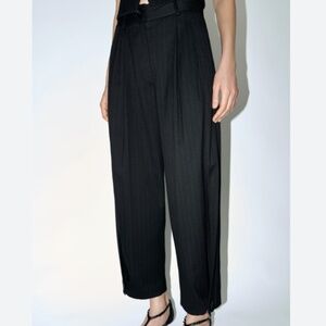 Zara Tapered Pinstripe Pants ZW Collection in Black & White